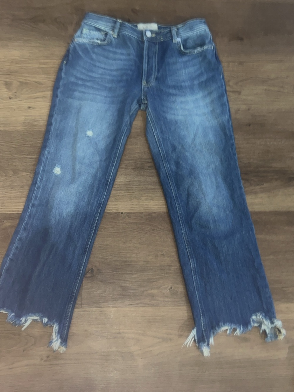 We The Free High-Rise Distressed Dark Blue Crop Jeans